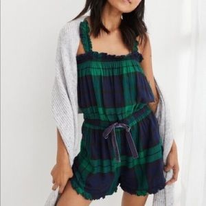 Aerie Flannel Romper with Velvet Bow SMALL